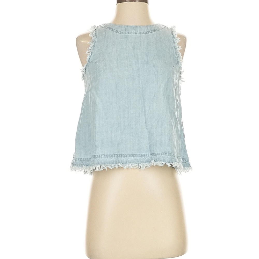 T Tahari denim raw edge denim tank top medium